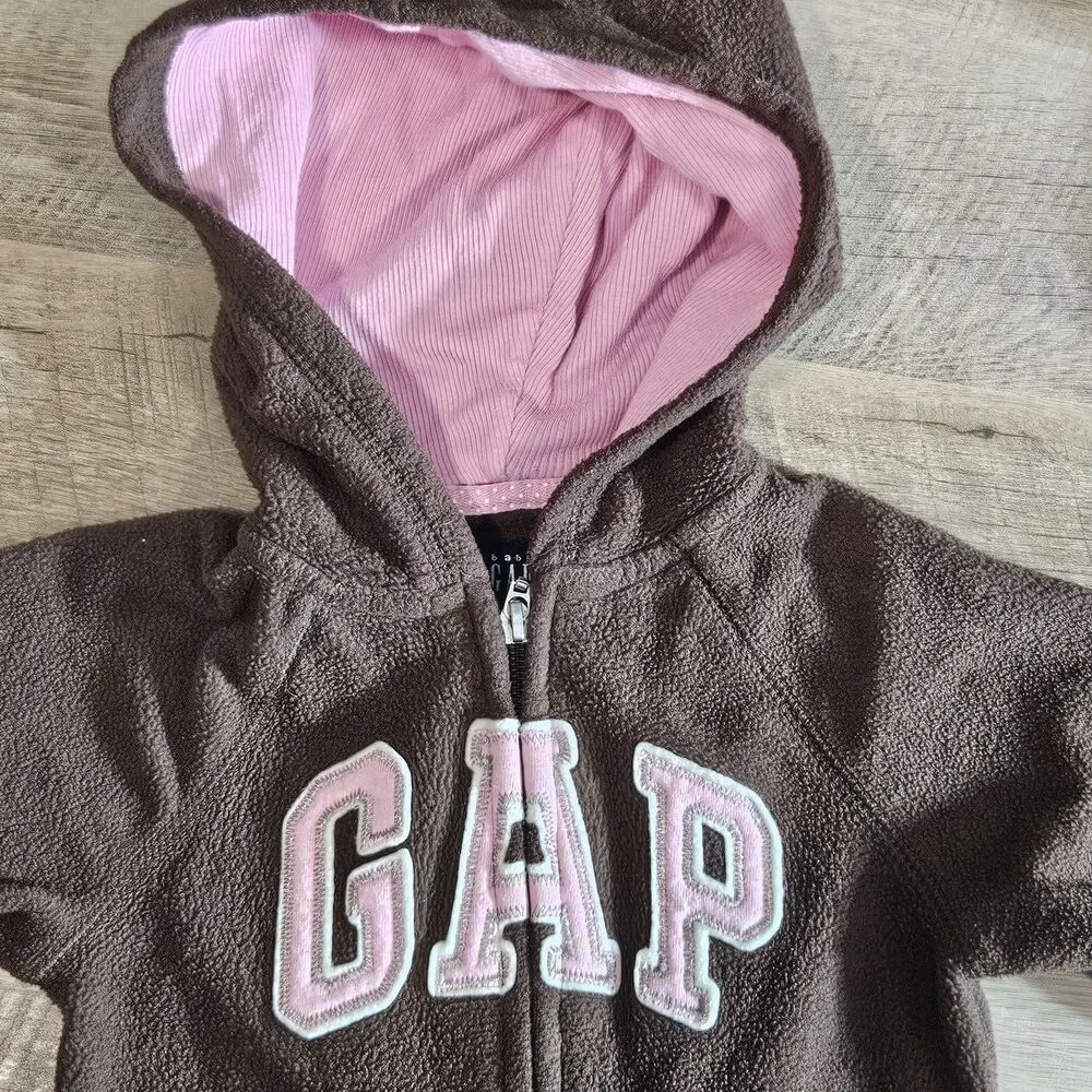 Baby Gap Vintage Y2K Fleece Zip Up Hoodie Jacket Brown Pink Toddler 4T 4 Years